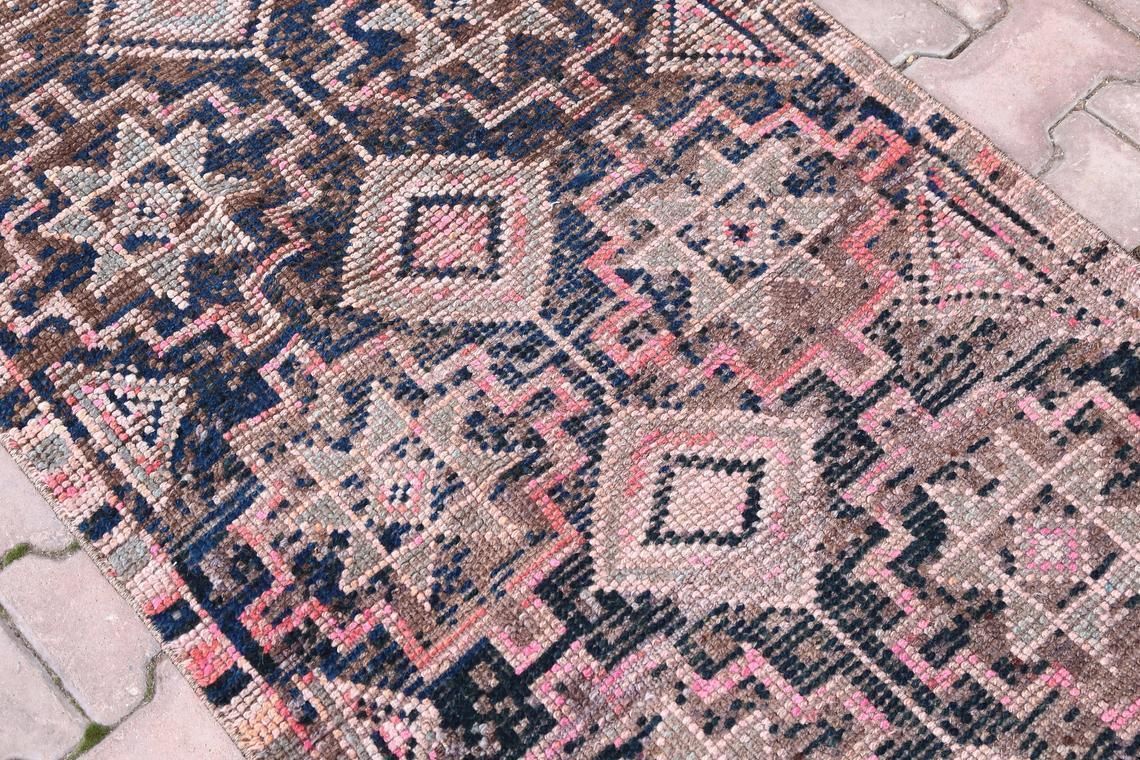 86x274 Cm Vintage Turkish Runner, Wool Rug Handmade, Oushak Runner, Turkish Rug, Hallway Runner, Farmhouse Decor, Rugs, Pink Faded Diamond 3x9 photo 340.0