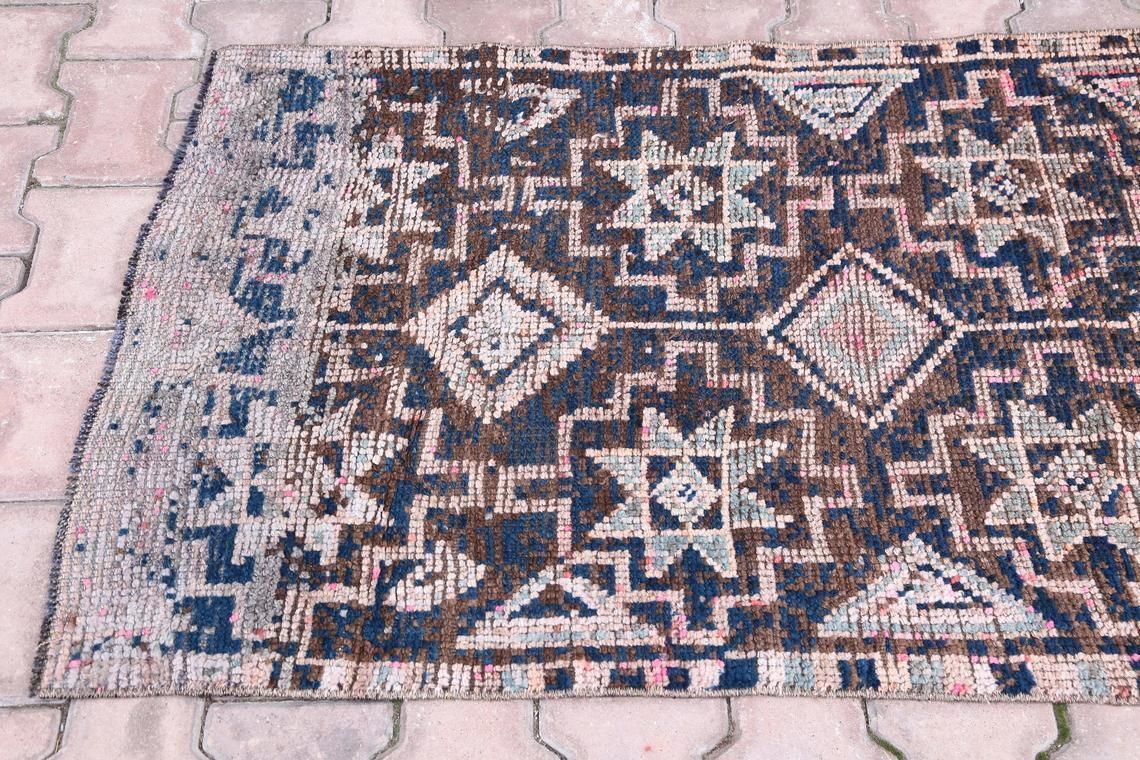 86x274 Cm Vintage Turkish Runner, Wool Rug Handmade, Oushak Runner, Turkish Rug, Hallway Runner, Farmhouse Decor, Rugs, Pink Faded Diamond 3x9 photo vintage