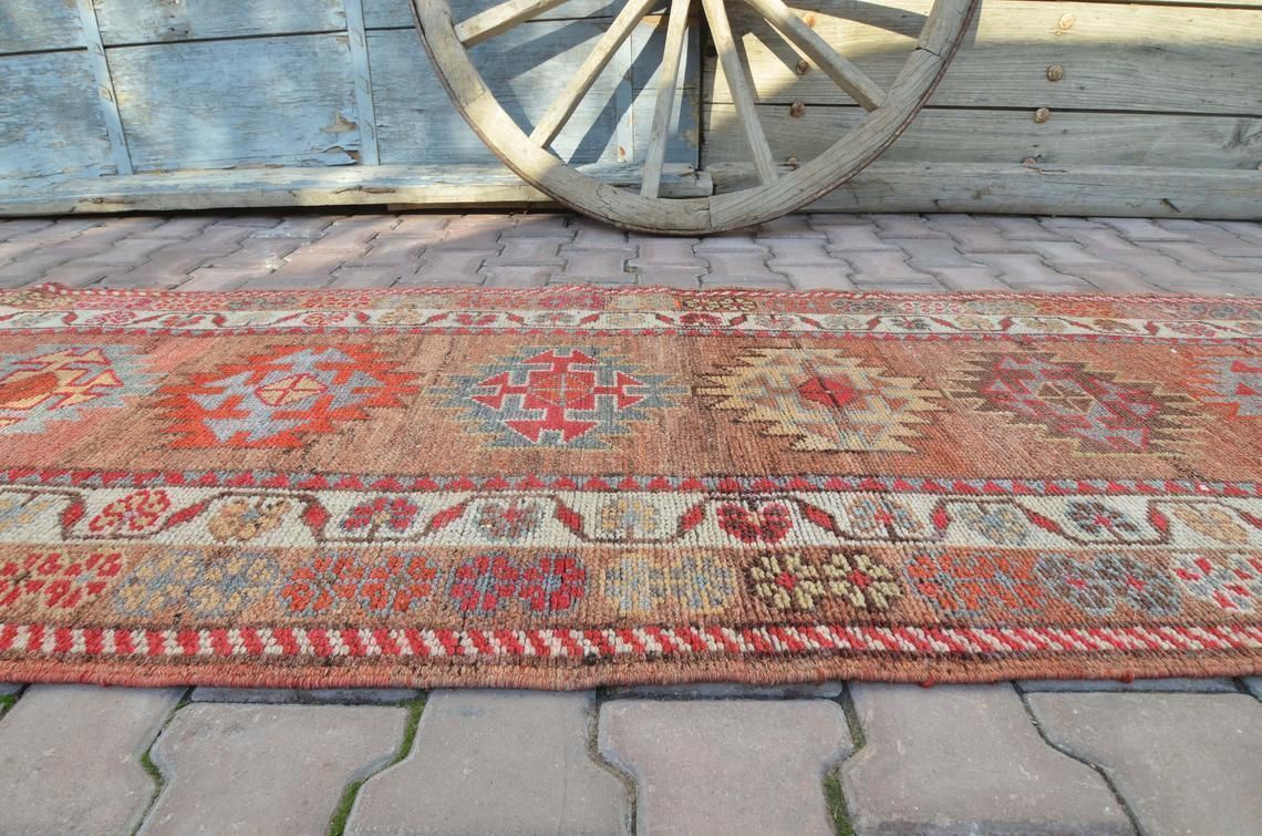 84x372 Cm Geometric Runner, Herki Runner, Vintage Runner, Turkish Runner, Oushak Runner, Handmade, Wool Runner, Bohemian Runner, Shabby Chic photo 402.0