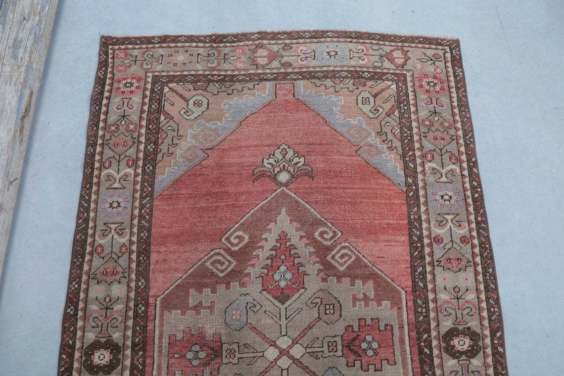 106x336 Cm Turkish Runner Rug, Vintage Runner Rug, Turkish Oushak Rug, Home Decor, Rugs, Rug Runner Long, Carpet, Faded Coral Red Luxurious photo vinterior