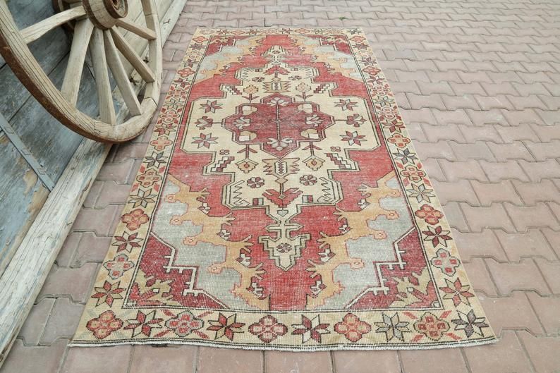 Entryway Small Runner, Turkish Floral, Vintage Area Rug Wool, Handmade, Oushak Bohemian Runner, Long Runner