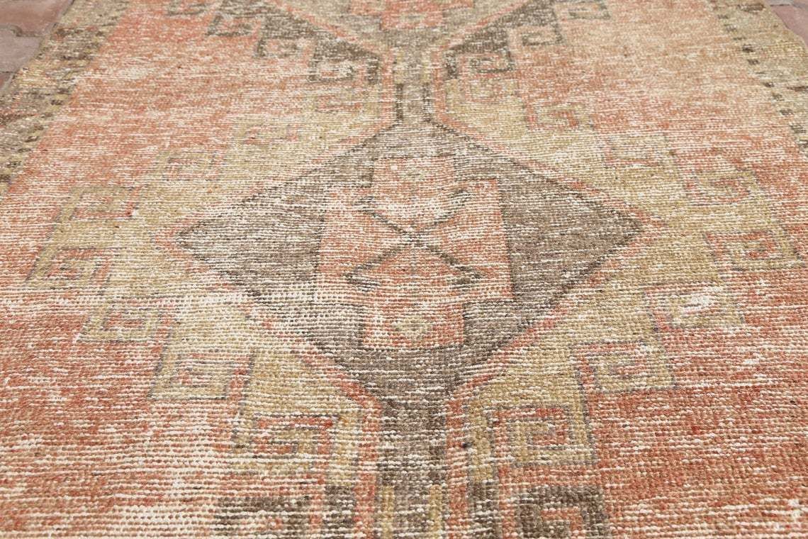 109x353 Cm Runner Rug, Turkish Runner, Turkish Rug, Rugs Runner, Orange, Beige, Turkish Runner Rug, Wool Rug, Vintage Rug, Bohemian Runner photo 356.0