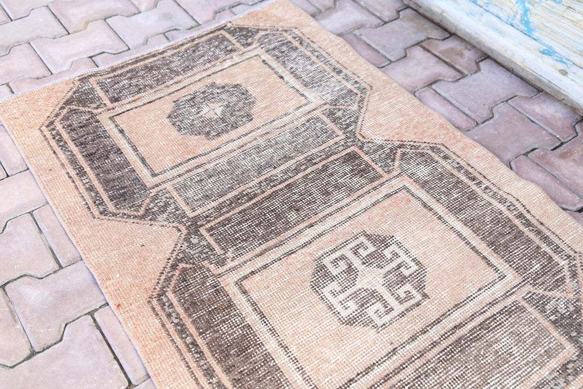 82x360 Cm Turkish Runner Rugs, Turkey Vintage Rug, Oushak Runner, Rugs Runner, Rugs Turkish, Rugs Runner, Geometric Design, Faded Orange photo Textiles