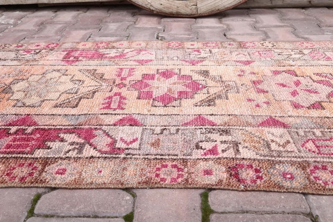 78x367 Cm Vintage, Runner Rug, Turkish Runner, Vintage Runner, Shabby Chic, Rug Runner, Orange, Pink, Peach, Home Decor, Runners, Unique Rug photo vinterior