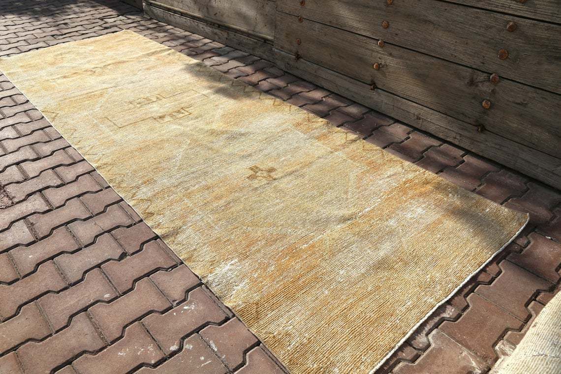 105x332 Cm Boho Chic Luxury Turkish Runner Rug, Long Runner Rug, Turkish Rug, Vintage Rug, Bohemian Rug, Wool Faded Beige Natural Home Decor photo furniture