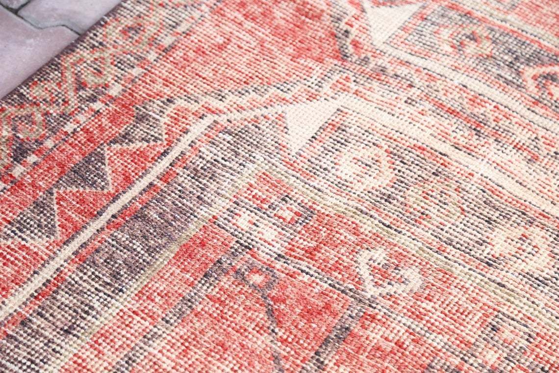 98x330 Cm Turkish Runner, Vintage Runner, Oushak Runner, Turkish Rug, Runner Rug, Vintage Rug, Faded Red, Rug Runner, Bohemian, Distressed photo vintage