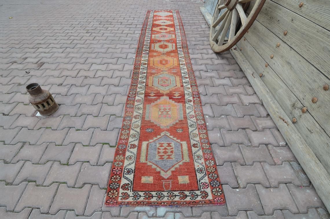 74x401 Cm Red Runner, Turkish Runner, Hallway Runner, Oushak Runner, Handmade, Wool Runner, Home Decor, Red Carpet, Vintage Runner, Red Rug
