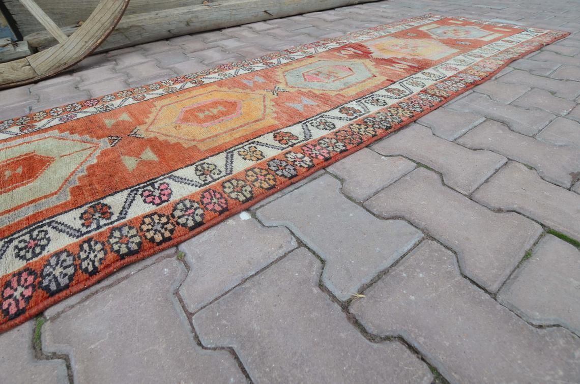 74x401 Cm Red Runner, Turkish Runner, Hallway Runner, Oushak Runner, Handmade, Wool Runner, Home Decor, Red Carpet, Vintage Runner, Red Rug photo Textiles