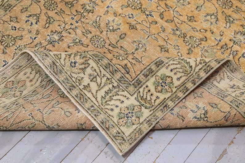 photo furniture Wide Runner, Turkish Runner, Hand Knotted, Floral Runner, Turkey Rug, Hallway Runner, Home Decor, Rugs, Faded Orange, Beige Floral