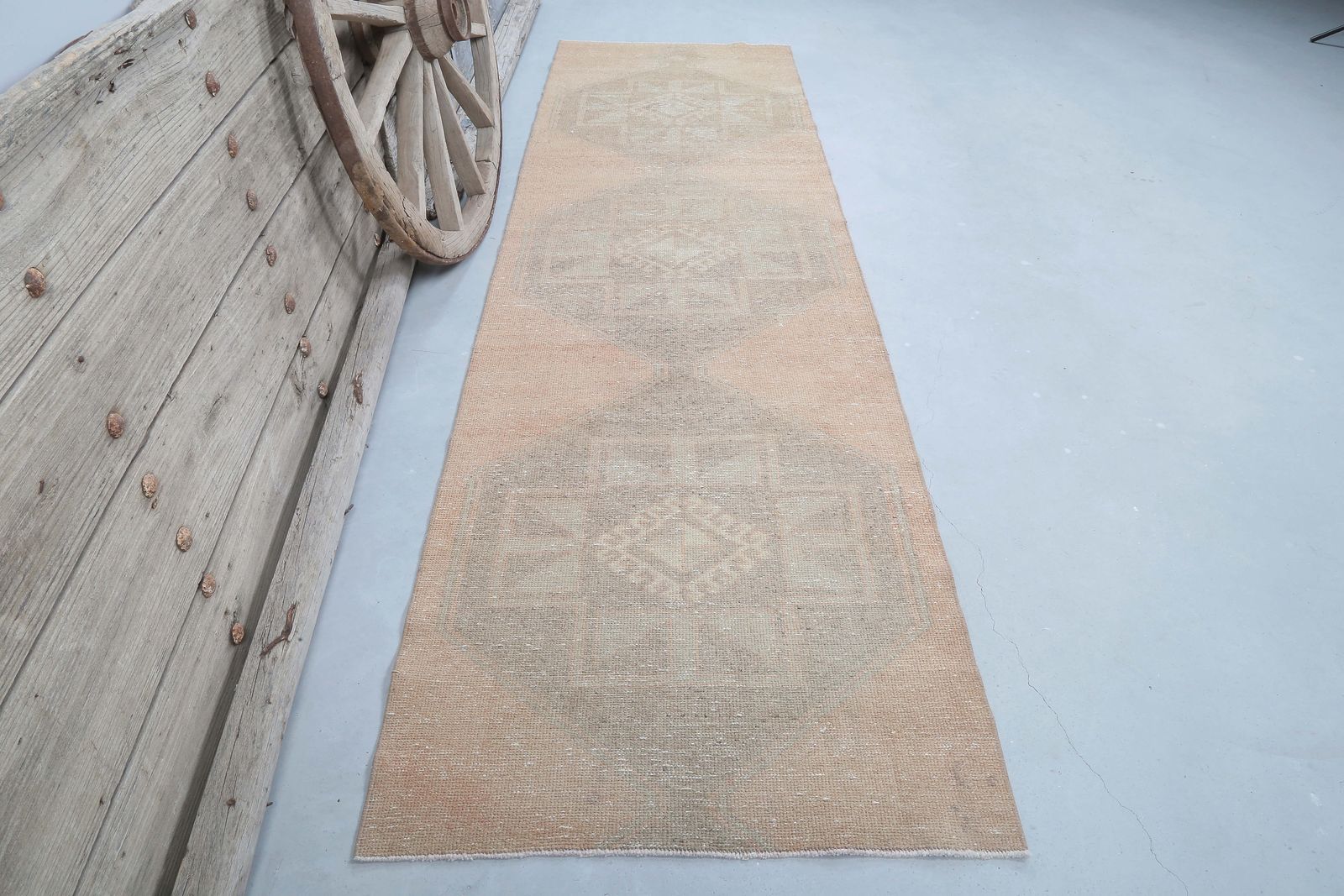 96x336 Cm Turkish Runner, Oushak Runner, Vintage Runner, Wool Handmade Rug, Turkey, Hallway Runner, Home Decor, Faded Peach Beige Neutral