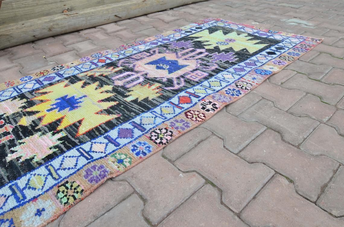 78x350 Cm Bohemian Runner, Turkish Runner, Geometric Runner, Hallway Runner, Oushak Runner, Handmade, Wool Runner, Home Decor, Colorful Rug photo buy