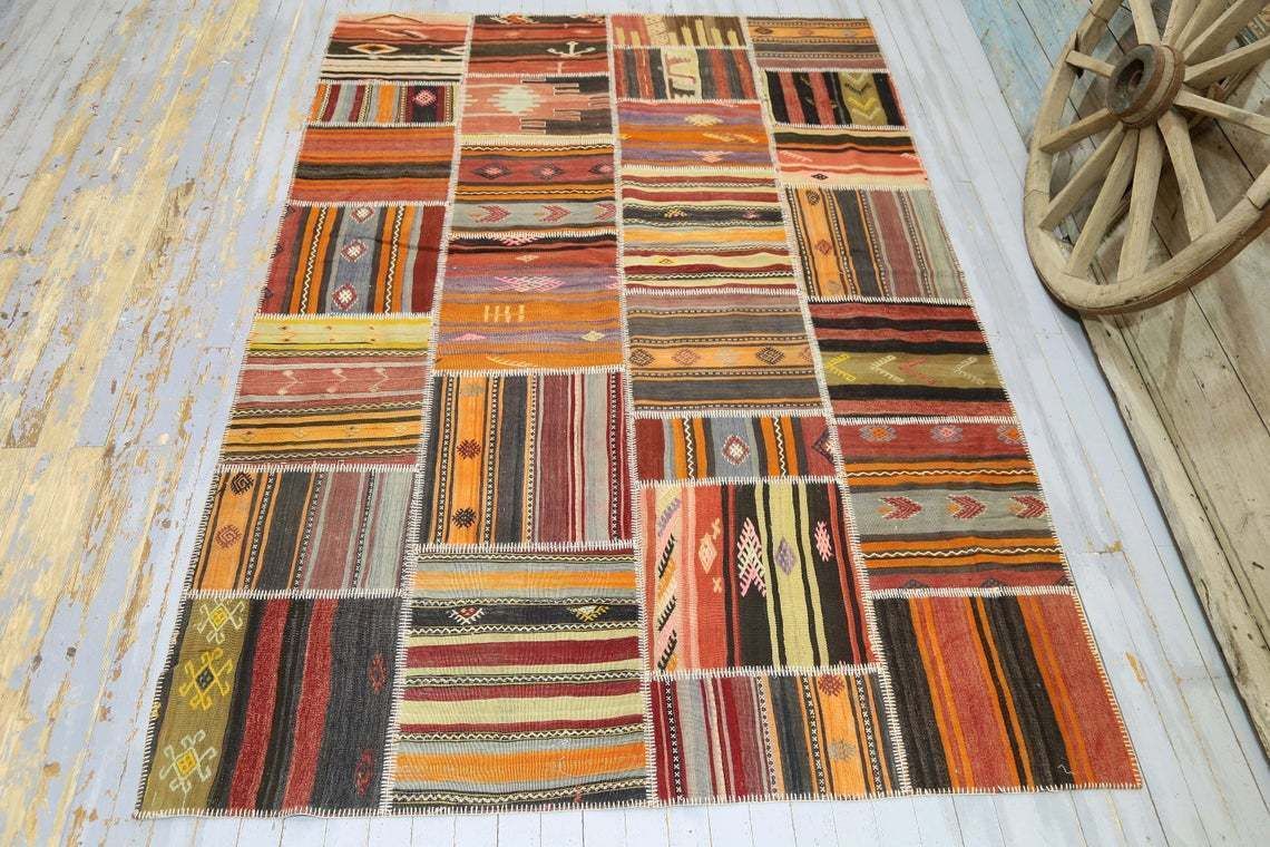 Special Design Patchwork Kilim Rug Vintage Handmade Patch Rugs Oushak Anatolian Teppich Vintage Carpet Tapis Aztec Style Boho 6.7x10 Ft