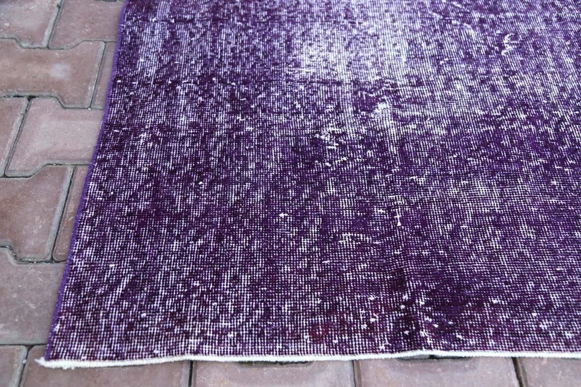 7.1x10.6, Faded Purple White Turkish Rug, Distressed Area Oushak Rug, Wool Rug, Room Decor, Modern Rug, Living Room Rug, Turkey Rug photo vinterior