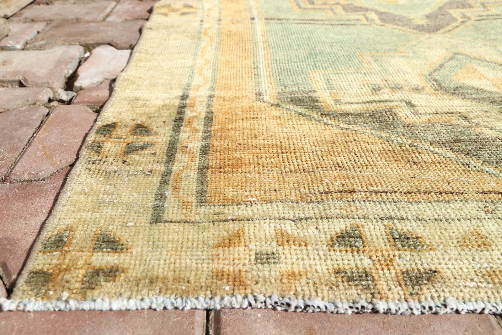 108x322 Cm Jade & Beige, Turkish Rug Runner, Hallway Runner Rug, Runner Rug, Turkish Rug, Handwoven Rug, Faded Orange Beige Oushak Boho photo Textiles