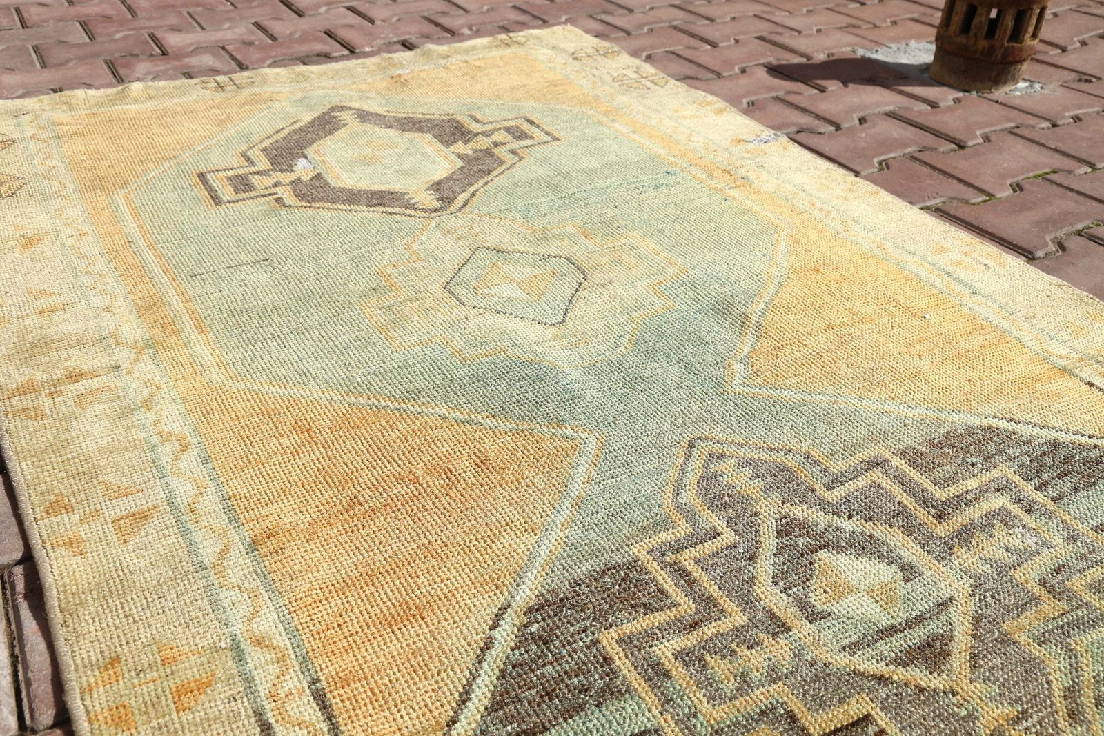 108x322 Cm Jade & Beige, Turkish Rug Runner, Hallway Runner Rug, Runner Rug, Turkish Rug, Handwoven Rug, Faded Orange Beige Oushak Boho photo 374.0