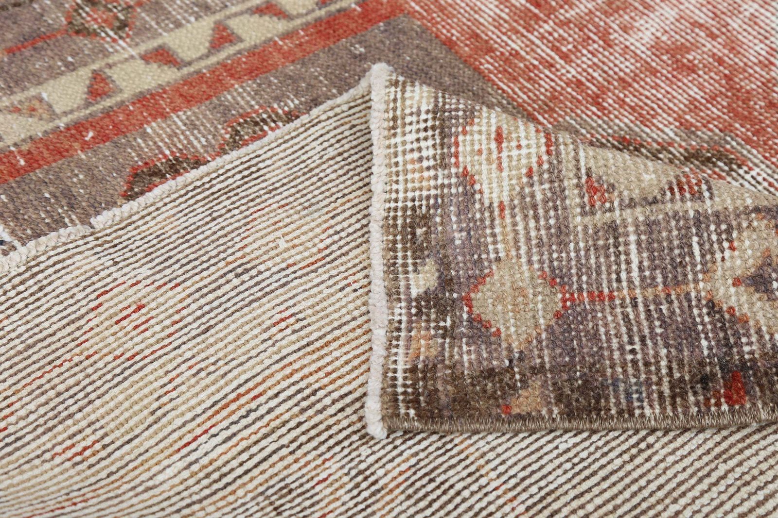 photo for sale 109x370 Cm Turkish Runner, Faded Red, Brown, Turkish Rug Runner, Runner Rug Red, Oushak Rug,Distressed Rug, Runner, Red