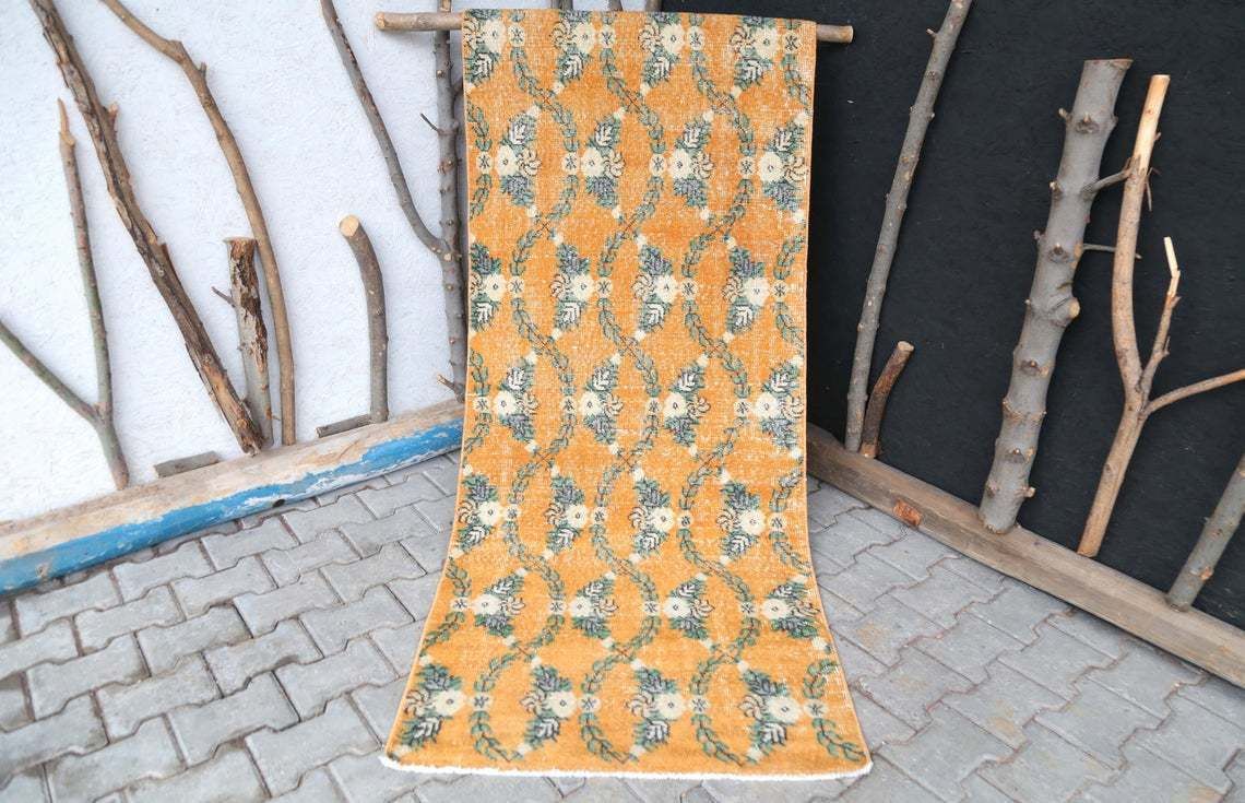 photo for sale 2'8x8'8 Ft, Turkish Runner Rug, Entryway Rug, Floral Rug, Farmhouse Rug, Decor Rug, Oushak Rug, Bathroom Rug, Authentic Rug, Handmade Rug