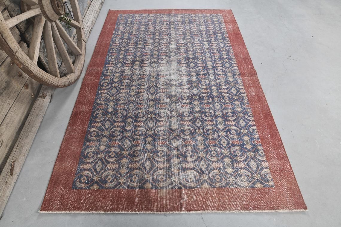 Navy Blue Area Rug, Turkish Tribal Vintage Rug, Red Bordered, Turkey, Flatweave, Bath Rug, Kitchen Rug, Small Rug, Entryway