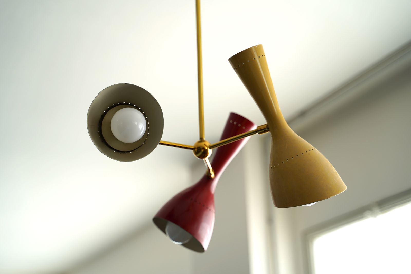 Midcentury Italian Brass And Lacquered Aluminium Ceiling Lamp From Stilnovo, 1950s photo Lighting
