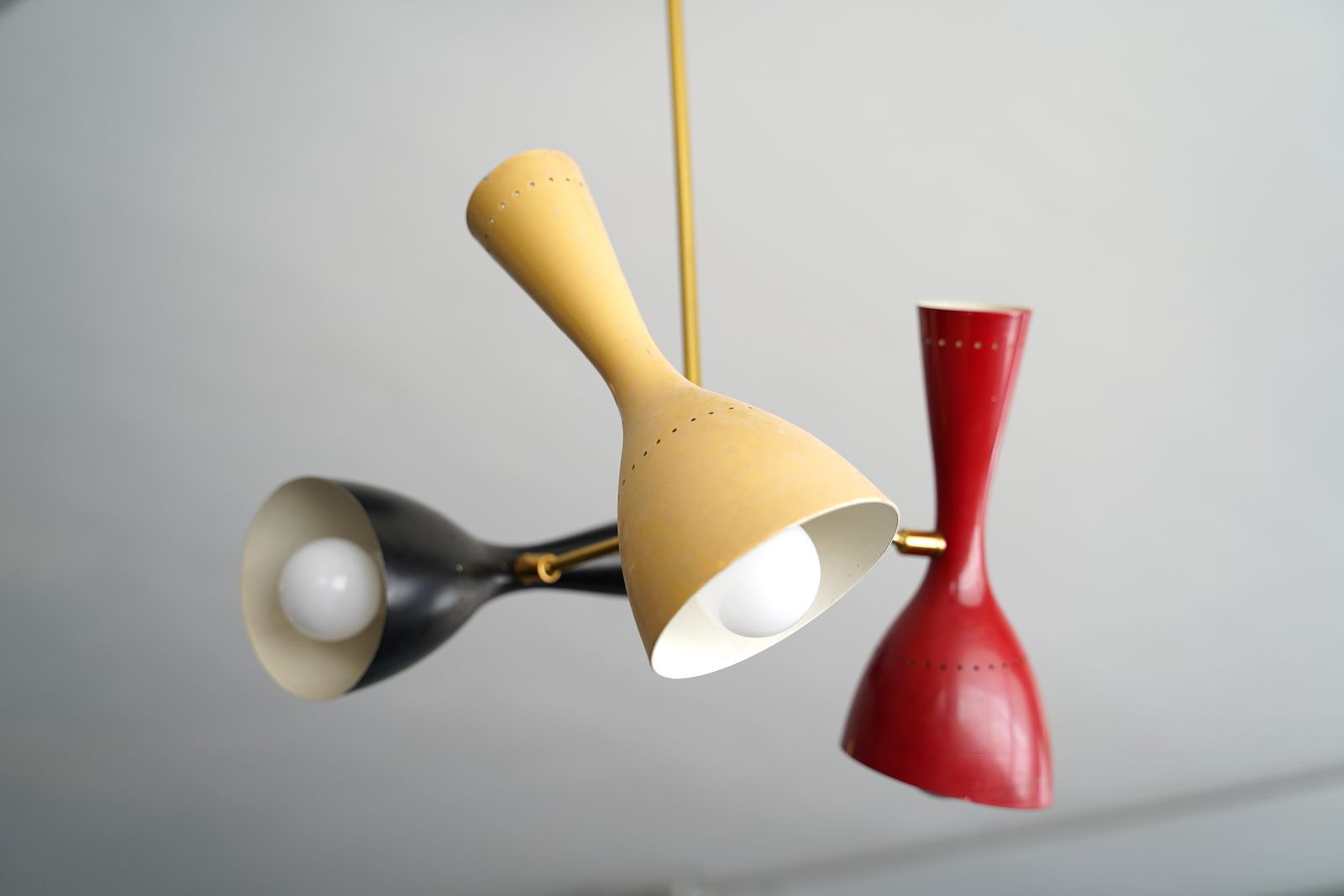 Midcentury Italian Brass And Lacquered Aluminium Ceiling Lamp From Stilnovo, 1950s photo buy