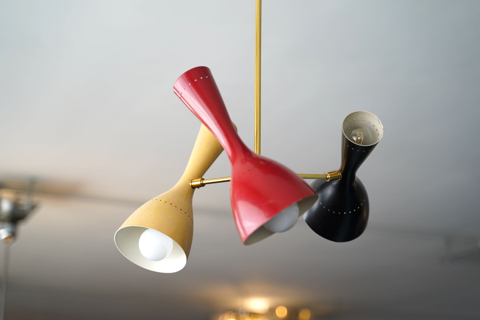 Midcentury Italian Brass And Lacquered Aluminium Ceiling Lamp From Stilnovo, 1950s photo vintage