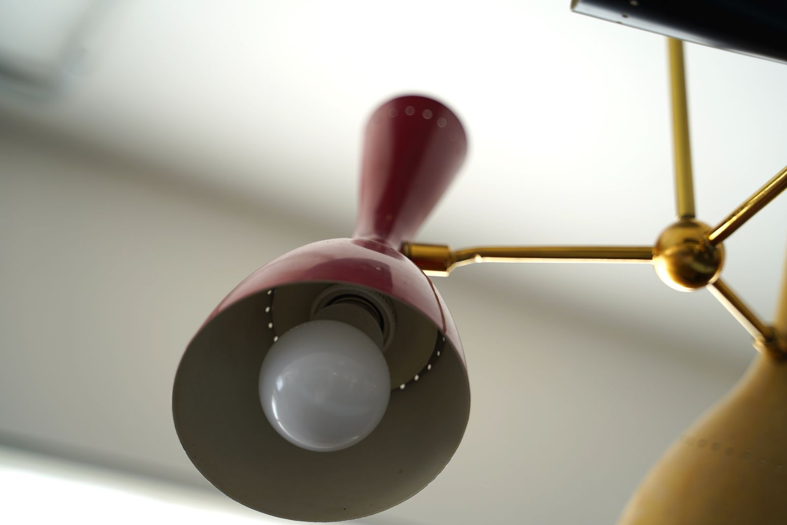 Lighting Midcentury Italian Brass And Lacquered Aluminium Ceiling Lamp From Stilnovo, 1950s photo