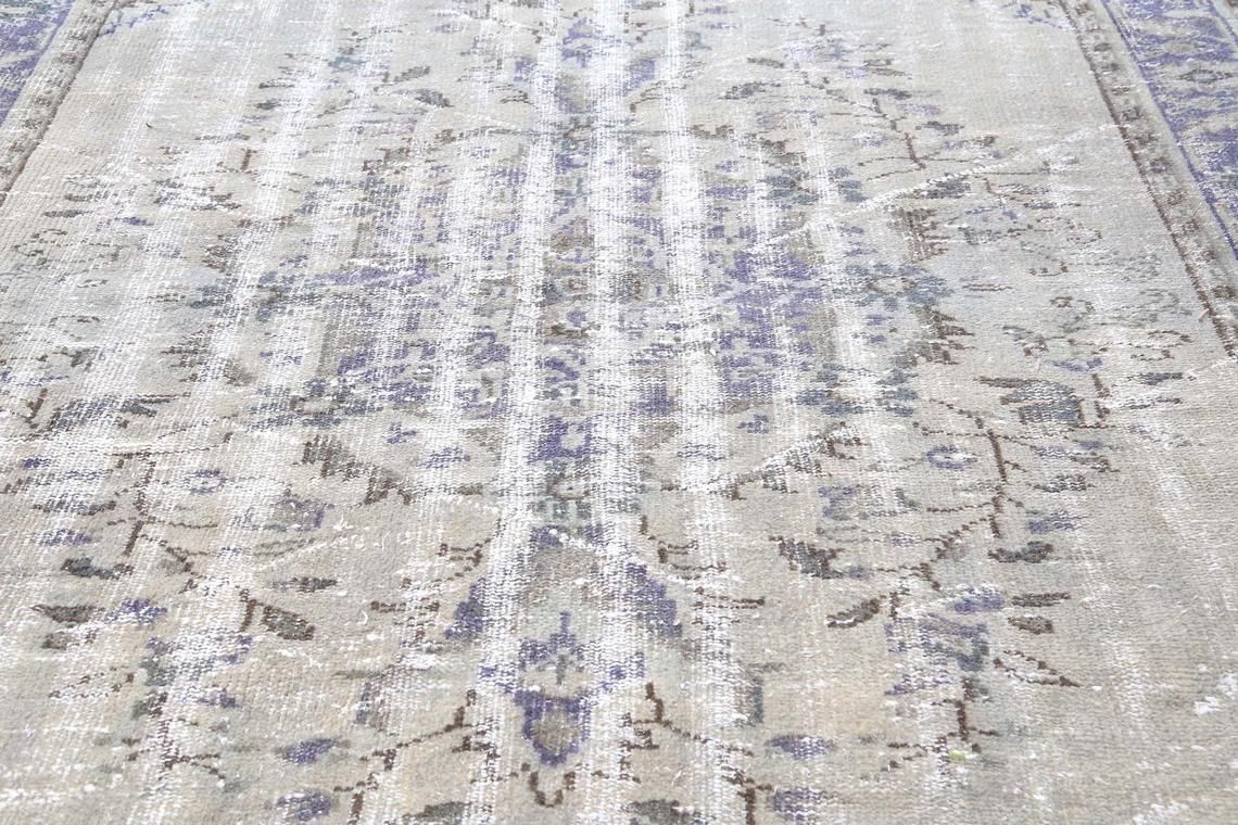 6.4x10.2, Vintage Area Rug, Grey Turkish Vintage Oushak Wool Rug, Home Decor, Faded Beige Pastel Purple Rugs, Gray, Beige, Farmhouse Decor photo for sale