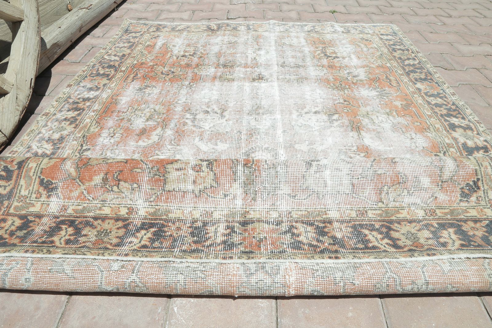photo for sale Turkish Area Rug, Handmade Rug, Beige, Handwoven Rug, Oushak Rug, Anatolian Area Rug, Turkish Vintage Rugs, Turkish Rug, Distressed, Natural