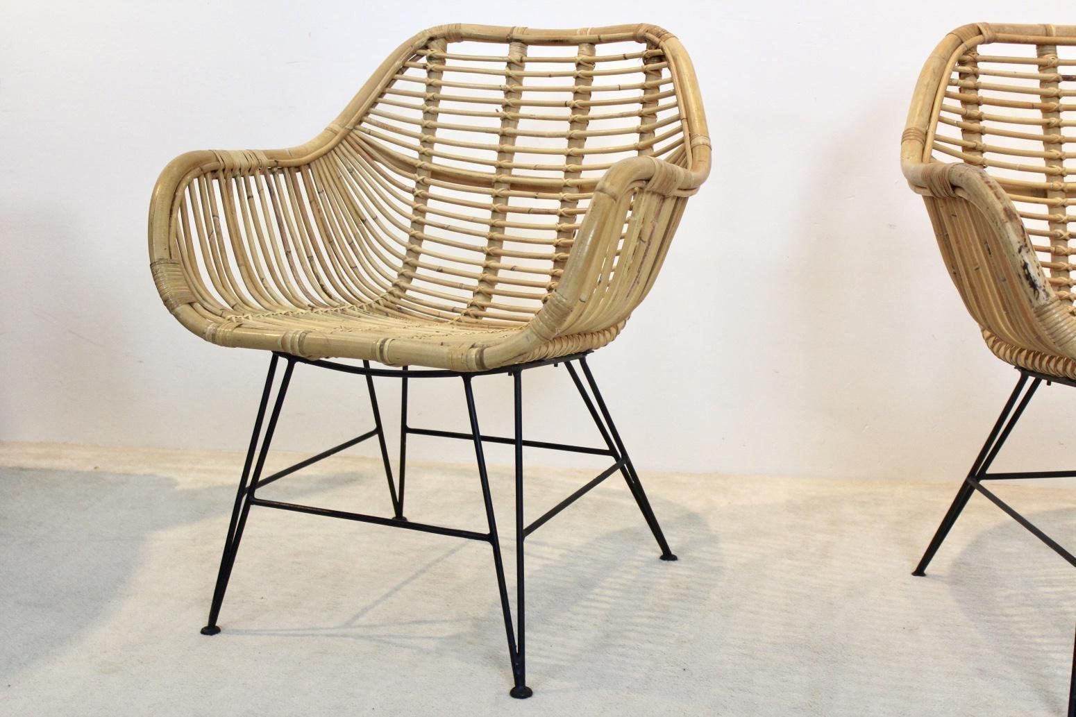 Dutch Wicker & Steel Chairs, Set Of 2 photo vintage