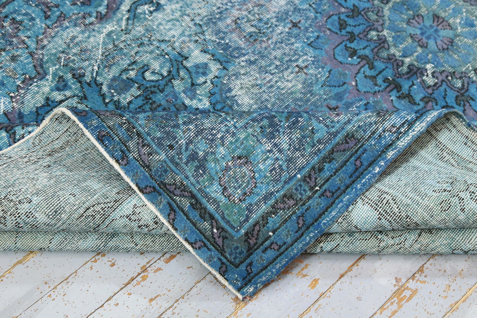 photo furniture Turkish Blue Carved Area Rug, Distressed Wool Vintage Rug, Oushak Traditional Oriental Turkey Rugs