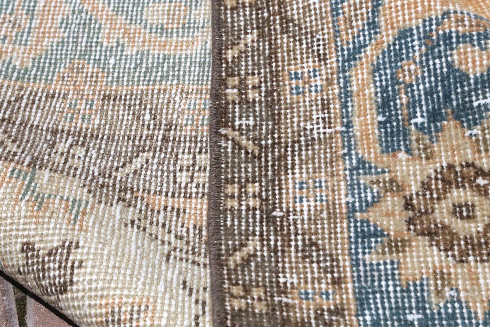 Mediterranean Area Rug, Handmade Rug, Faded Orange Oushak Rug, Anatolian Turkish Rug, Vintage Boho Chic Luxury Natural, Organic photo vintage