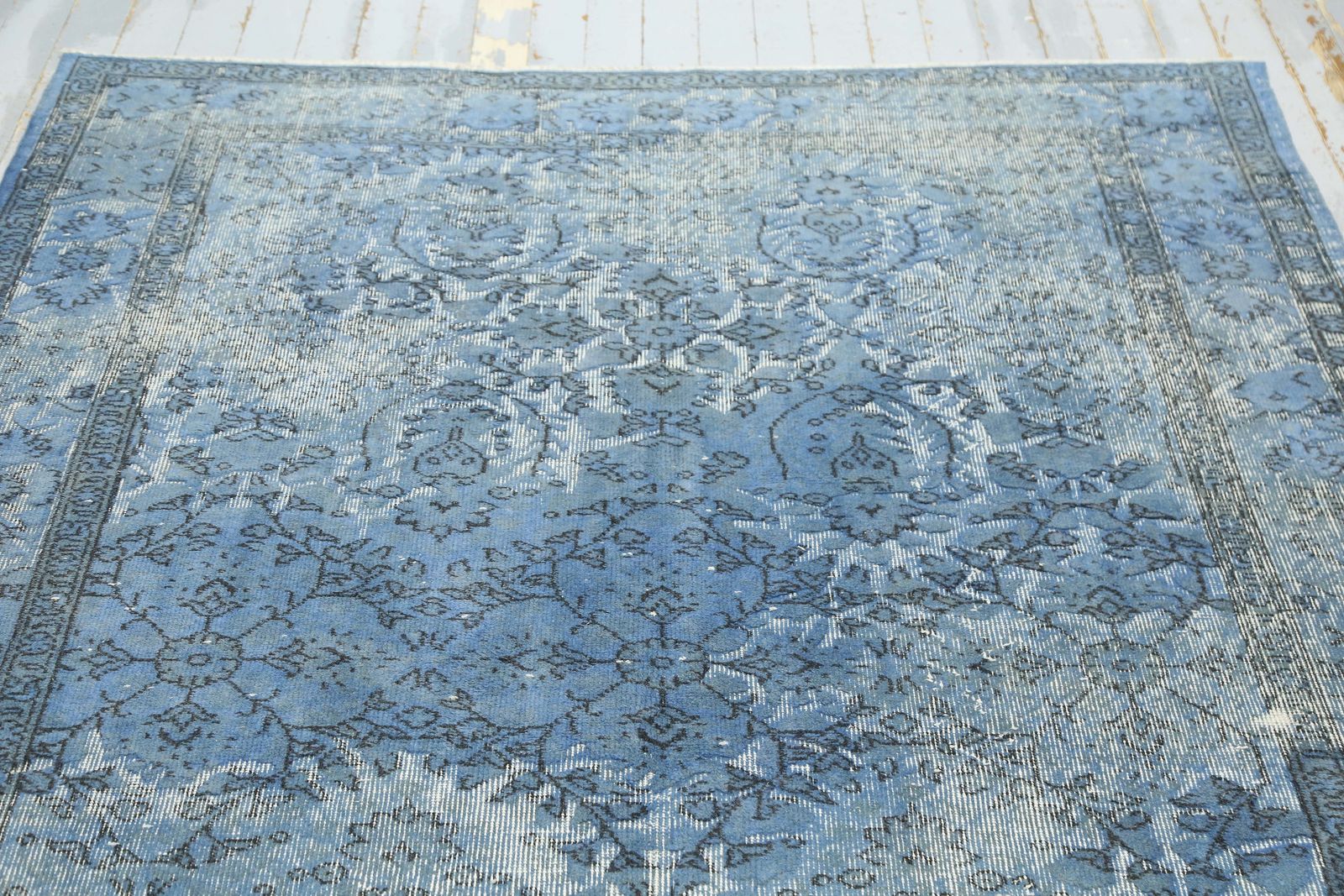 Distressed, Carved Turkish Rug, Vintage Rug, Blue, Area Rug, Farmhouse Decor, Modern, Home Decor photo 436.0