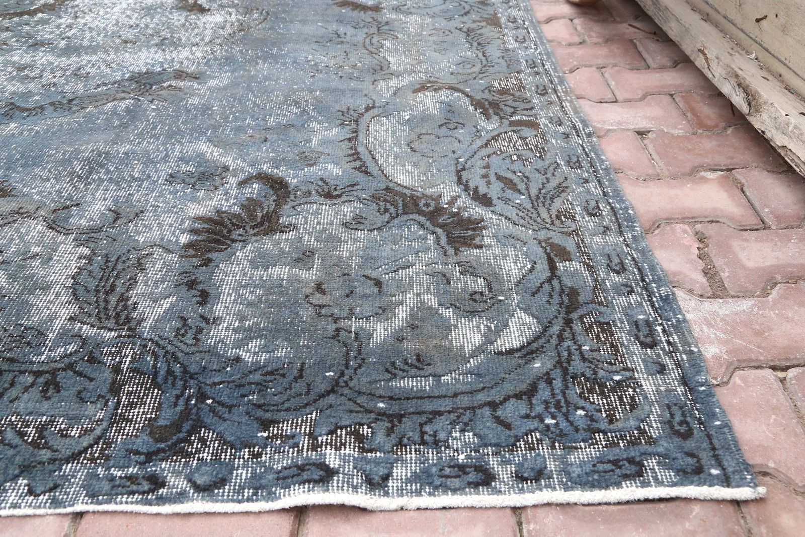 Turkish Oushak Area Rug, Blue, Anatolian Vintage Rug, Hand Knotted Rug, Traditional Turkish, Distressed Luxury Carved Blue Teal Rug photo Textiles