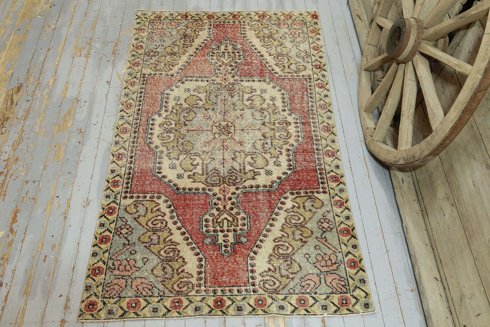 Turkish Vintage Rug, Antique Wool Rug, Oriental Rug, Home Decor, Area Rug, Tribal Bohemian Rug, Red, Beige Luxury Carpet Handmade