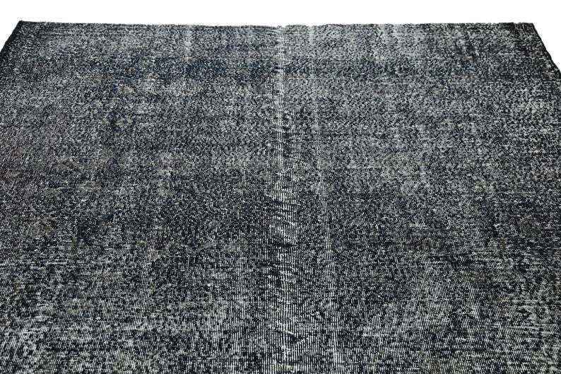 Handmade Vintage Rug, Over Sized Black Navy Blue Oushak Area Turkish Rug, 6.8x10.6, Vintage Bohemian Rug, Wool Rug, Carpet Distressed Modern photo 600.0