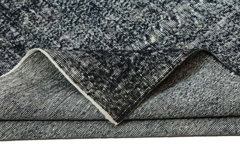 photo furniture Handmade Vintage Rug, Over Sized Black Navy Blue Oushak Area Turkish Rug, 6.8x10.6, Vintage Bohemian Rug, Wool Rug, Carpet Distressed Modern