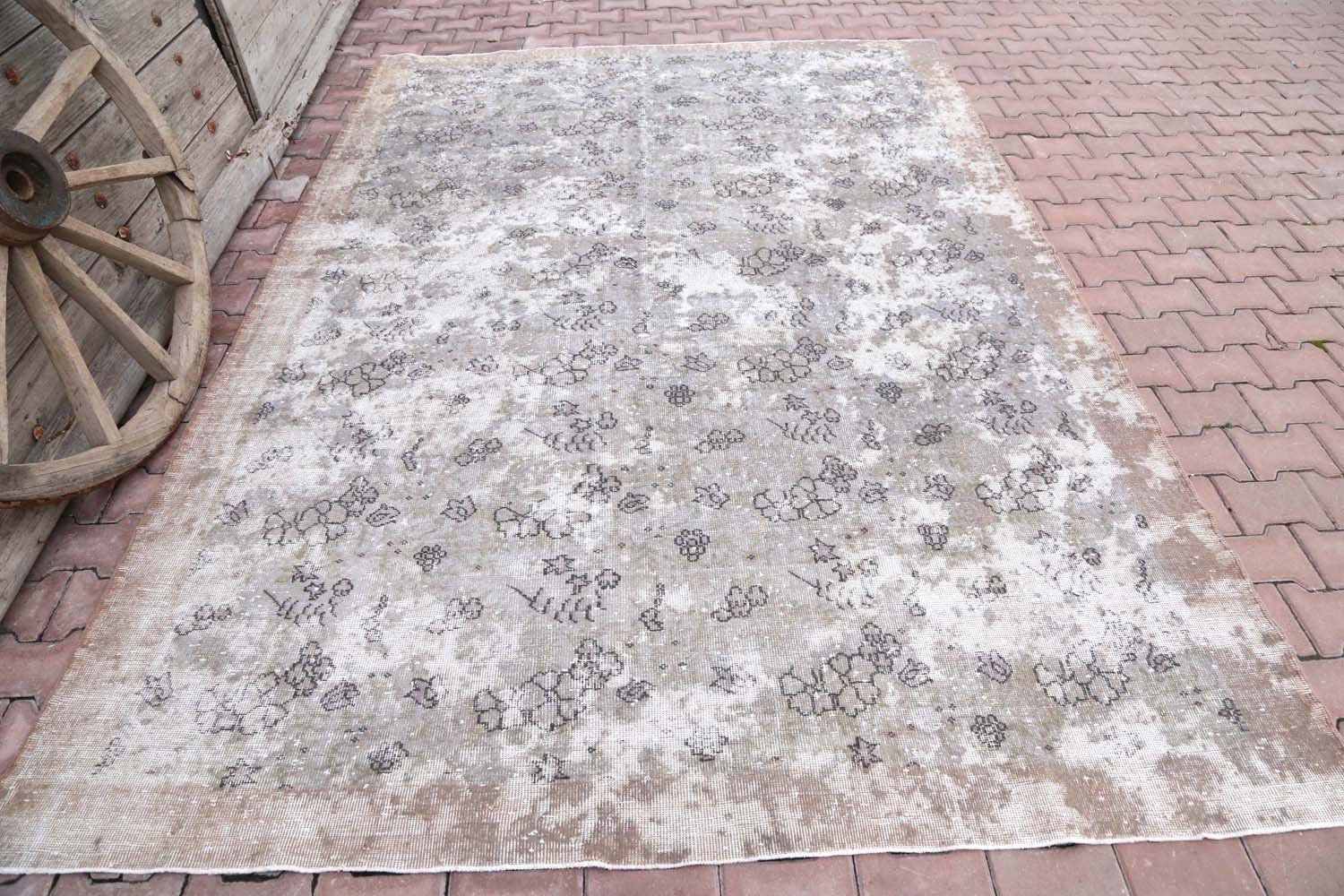 Turkish Rug Distressed Vintage Wool Rug, Bohemian, Living Room Rug, Area Rug, Handmade, Oushak Rug, Distressed, Gray, Neutral Grey