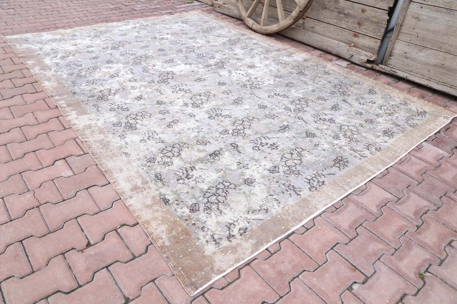 Turkish Rug Distressed Vintage Wool Rug, Bohemian, Living Room Rug, Area Rug, Handmade, Oushak Rug, Distressed, Gray, Neutral Grey photo furniture