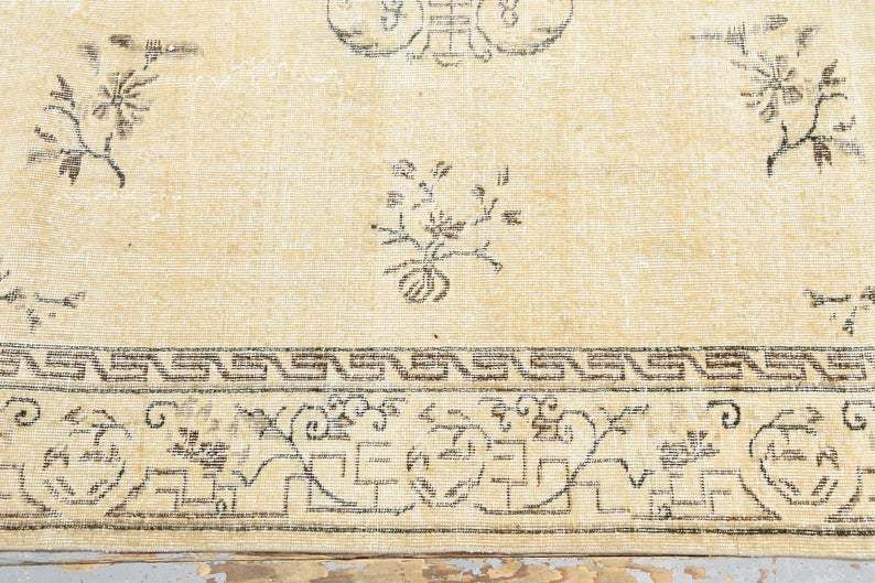 Turkish Rug 7x10.1 Vintage, Faded Orange Beige, Distressed Oushak Rug, Neutral, Rugs, Wool Area Rug, Bohemian Rug, Home Decor, Brown Motifs photo buy