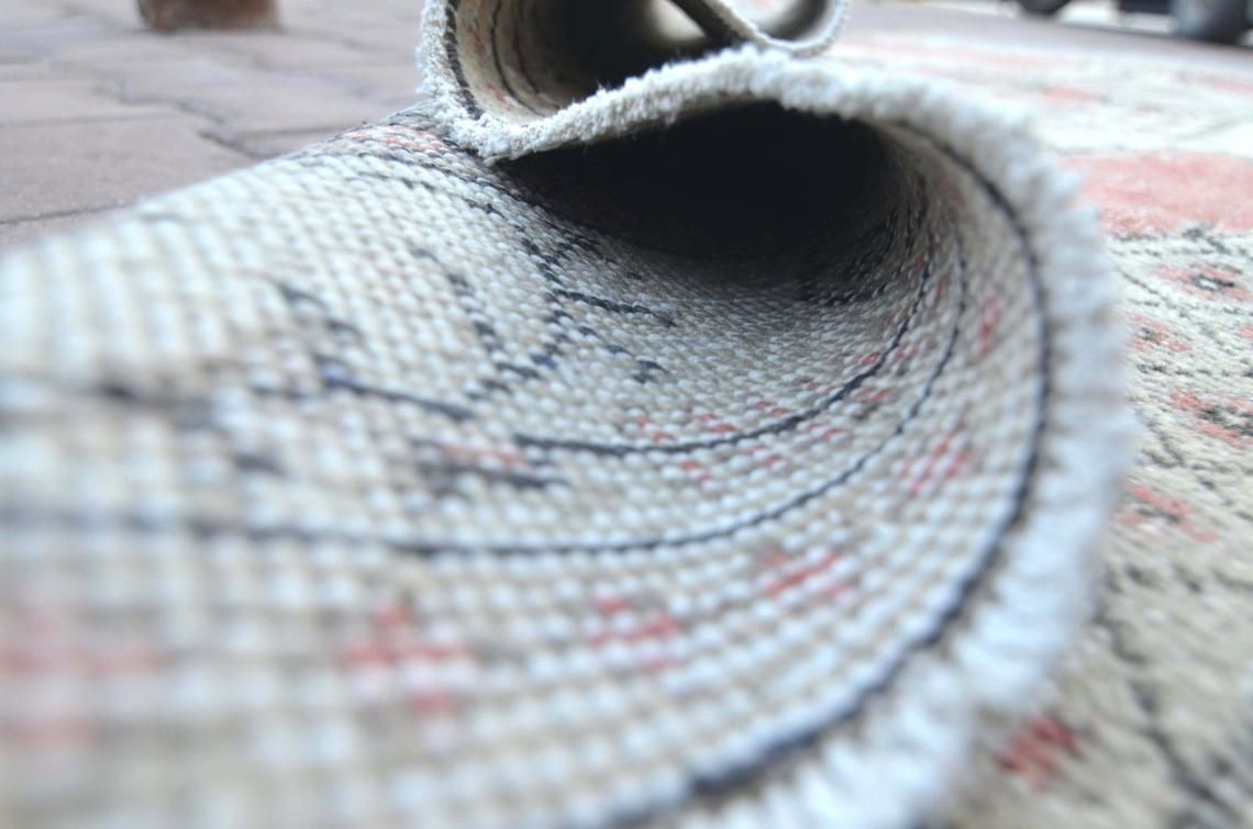 photo for sale 4x7 Turkish Area Rug, Vintage Oushak Wool Rug, Home Decor, Handmade Bohemian Rug, Eclectic Unique Rug, Wool Rug, Kitchen Faded Red 4x6.9