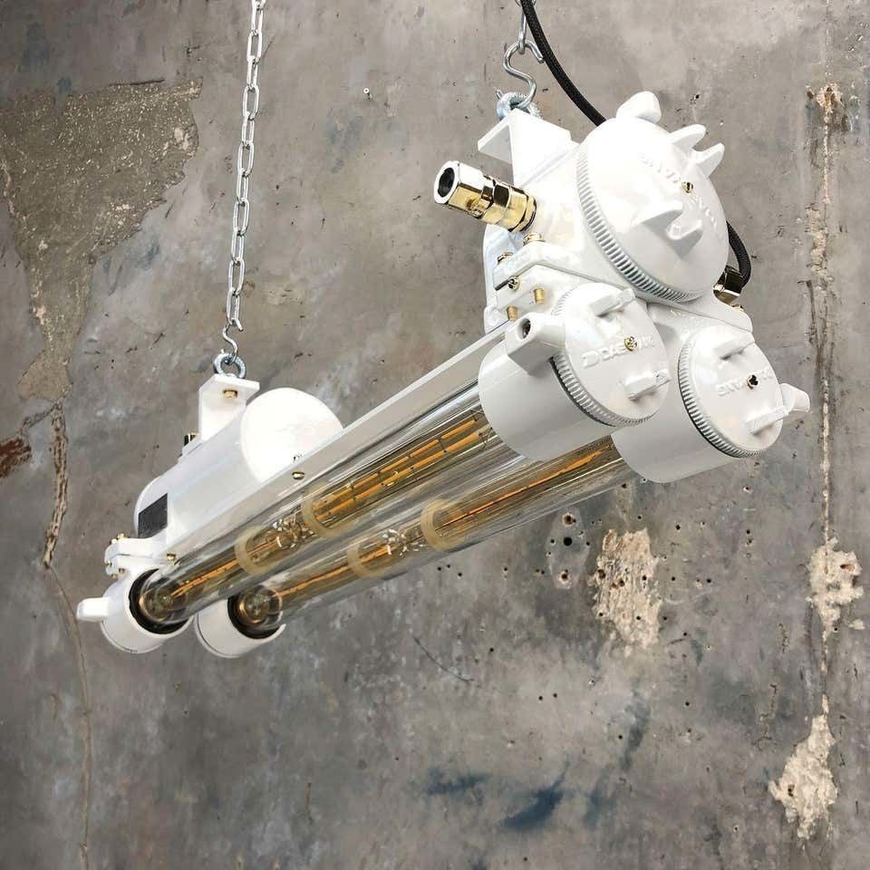 Vintage Industrial Edison L.E.D Flameproof Tube Ceiling Strip Light In White photo vintage