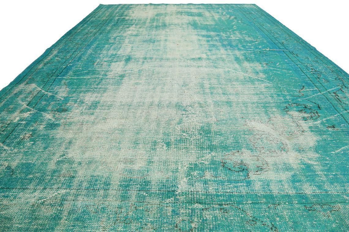 7x10.7, Vintage Oushak Rug, Turkish Turquoise Teal Area Rug, Oriental, Floral, Distressed, Living Room Rug, Modern Home Decor Luxury Faded photo Textiles