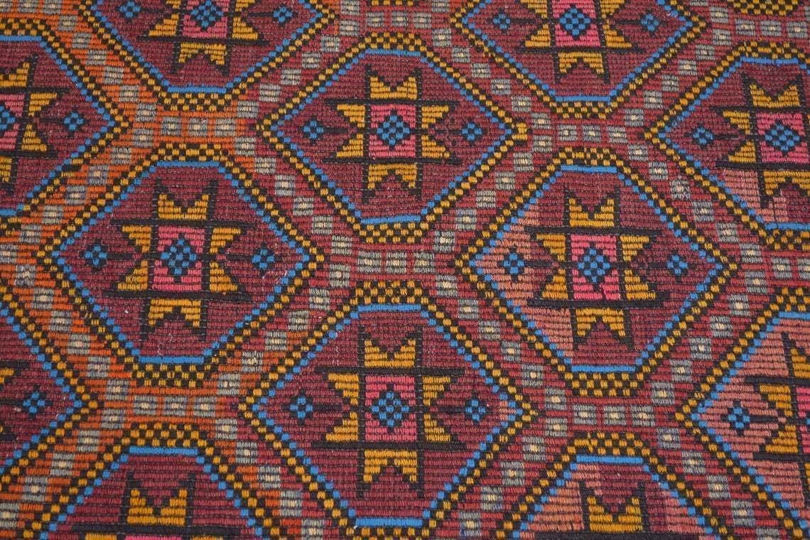 65x97, Turkish Kilim, Flatweave Rug, Vintage Kilim, Oushak Kilim, Handmade, Wool Kilim, Large , Area Kilim, Geometric, Manta, Orange, Blue photo vinterior