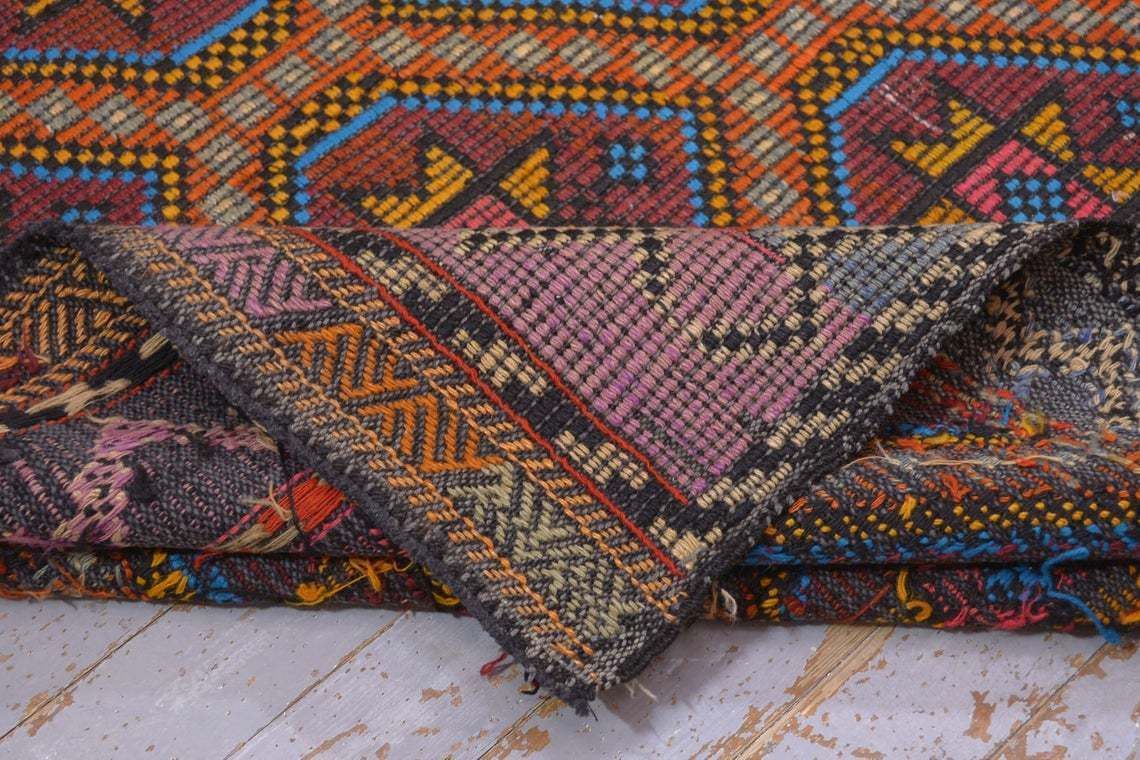 65x97, Turkish Kilim, Flatweave Rug, Vintage Kilim, Oushak Kilim, Handmade, Wool Kilim, Large , Area Kilim, Geometric, Manta, Orange, Blue photo vintage