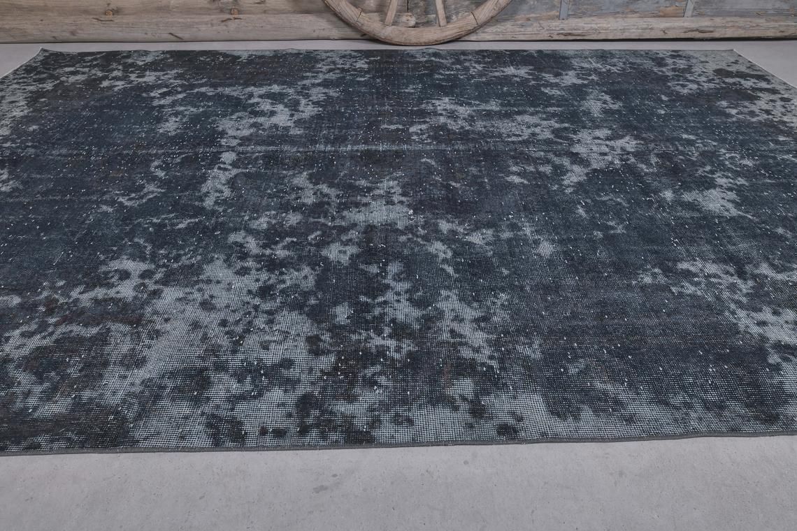 7x10.8 Distressed Black Dark Blue Vintage Turkish Faded Rug, Oushak Rug, Farmhouse Decor, Home Decor, Wool Rug, Area Rug, Modern, Decor photo for sale