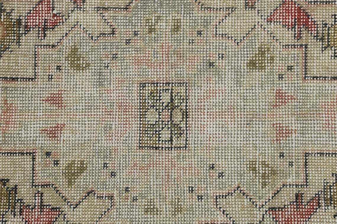 4.2x7.2, Vintage Rug, Turkish Rug, Wool Rug, Distressed, Oushak Rug, Geometric, Handwoven, Oriental Rug, Floral, Red, Beige, Living Room Rug photo vintage