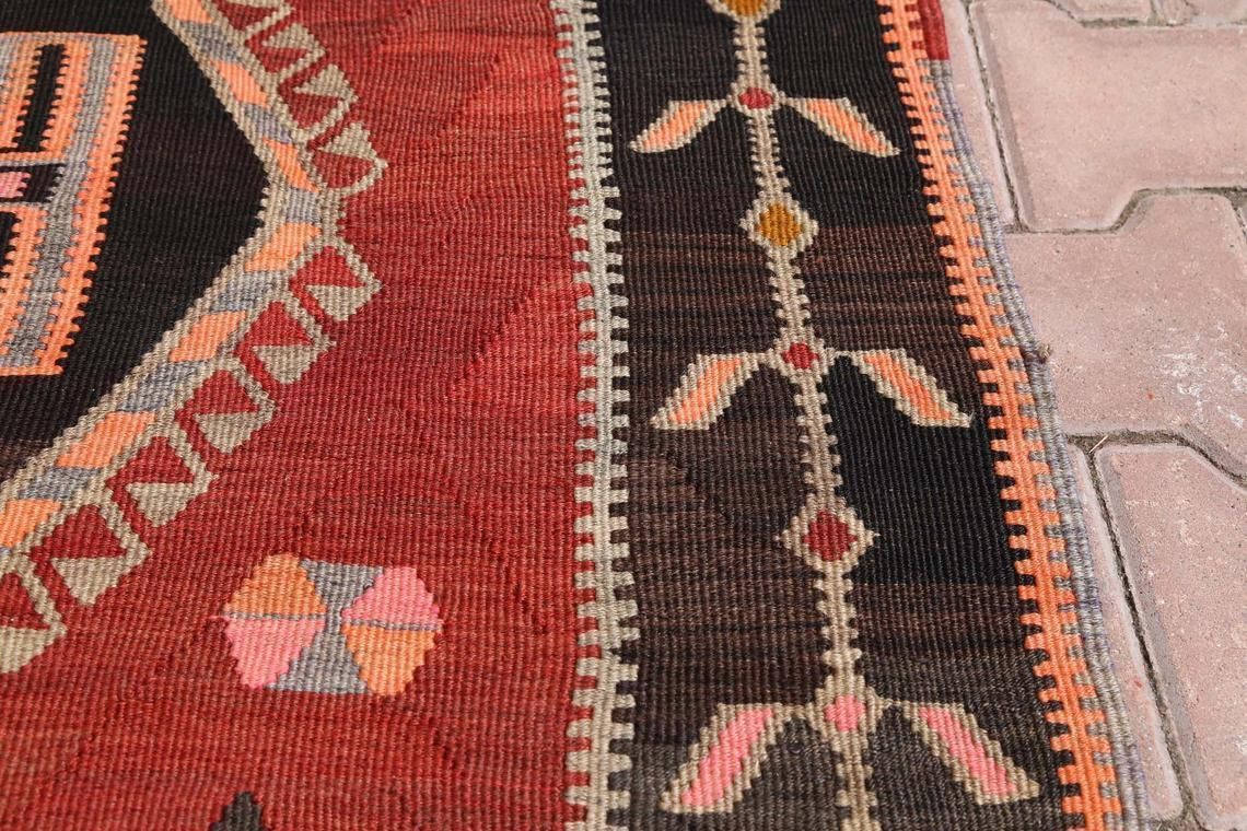 5x16 Kilim, Flatweave Rug, Wide Runner, Runner Rug, Wide Runner, Hallway Runner, Vintage Red, Modern, Black, Brown Pink Geometric Floral photo vintage