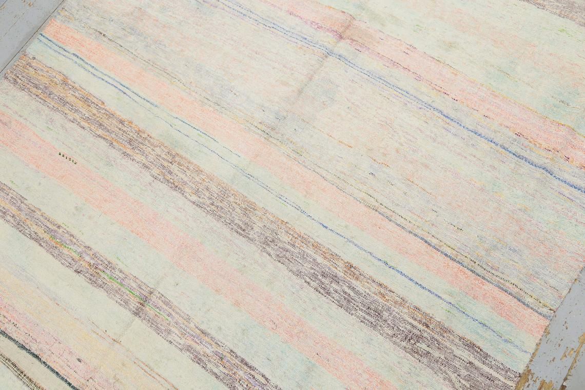 5.5x10.4, Striped, Flatweave Rug, Turkish Rug, Area Rug, Kilim Rug, Oushak Rug, Wool Rug, Red Rug, Living Room Rug, Flatweave Modern, Pastel photo Textiles