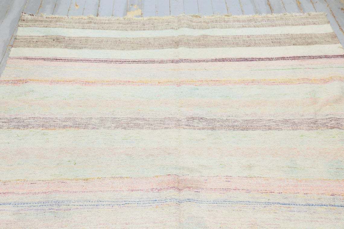 5.5x10.4, Striped, Flatweave Rug, Turkish Rug, Area Rug, Kilim Rug, Oushak Rug, Wool Rug, Red Rug, Living Room Rug, Flatweave Modern, Pastel photo 401.0