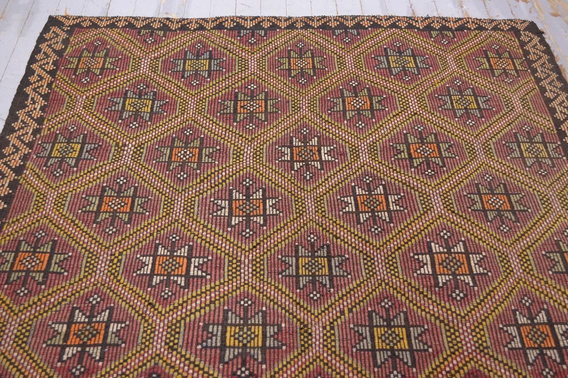 6x10 Kilim Turkish Vintage Rug, Flat Weave Anatolian Rug, Alfombra, Area Rug, Faded Red Orange Geometric Area 5.5x10.2 photo 416.0